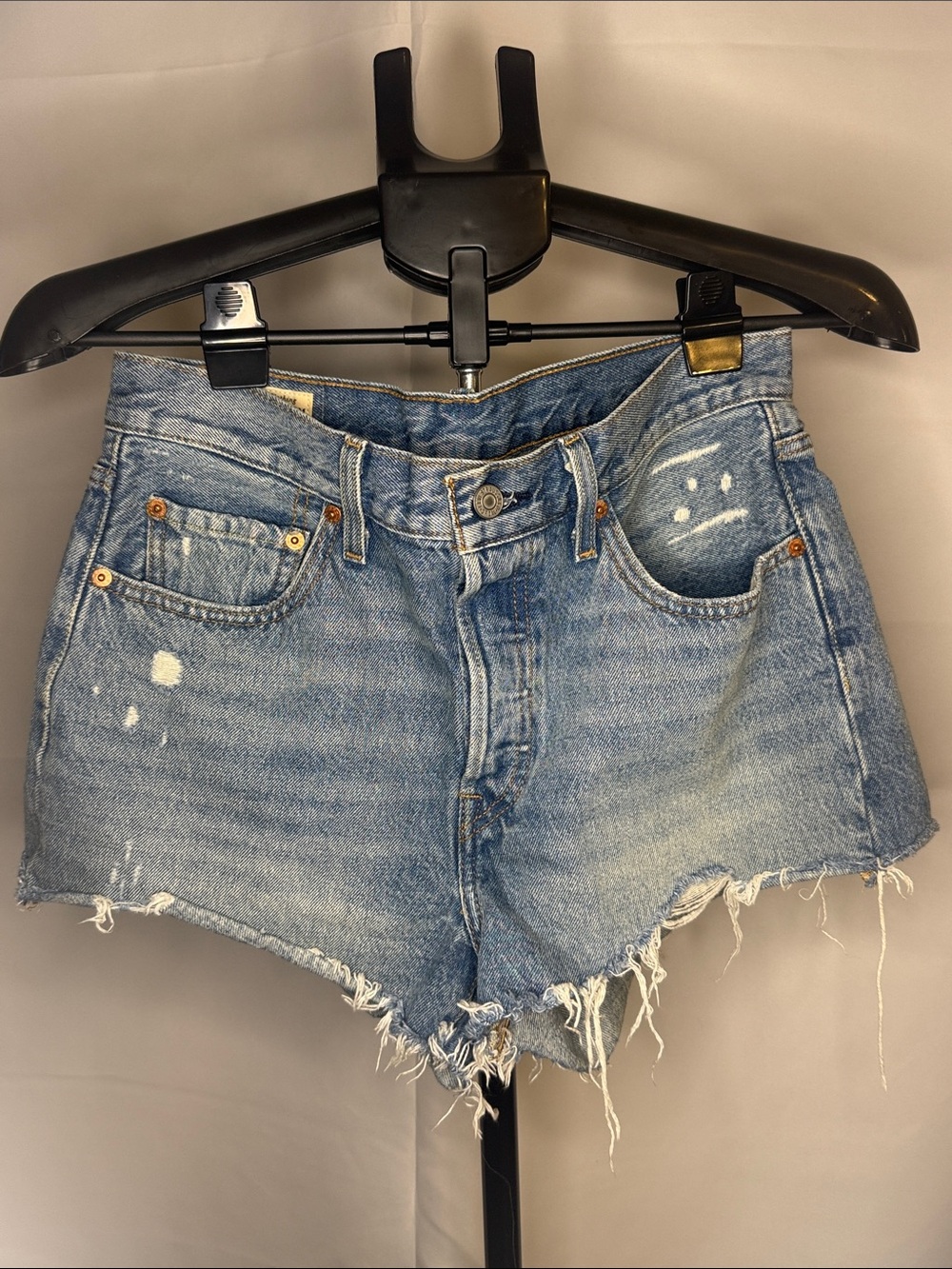 Levi Distressed Light Blue Denim Cutoff Shorts